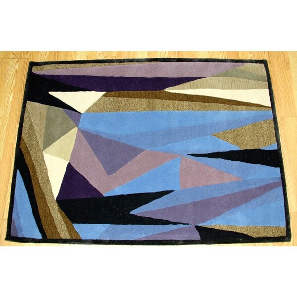 Shop Handtufted Geometric Blue & Black Area Rug Free Shipping Today