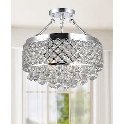 Candice Chrome and Crystal Semi Flush Mount Chandelier