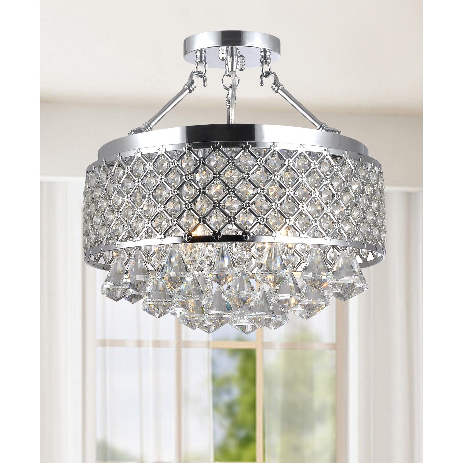 Candice Chrome and Crystal Semi Flush Mount Chandelier (Chrome,Crystal, Semi Flush Mount) - Chandeliers For Bedrooms by Overstock.com
