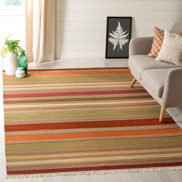 Safavieh Hand-Woven Striped Kilim Green Wool Rug - 8' x 10'