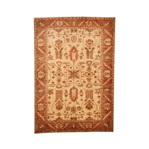 Handmade Herat Oriental Afghan Vegetable Dye Oushak Ivory/ Rust Wool Area Rug (Afghanistan) - 6'2 x 8'9