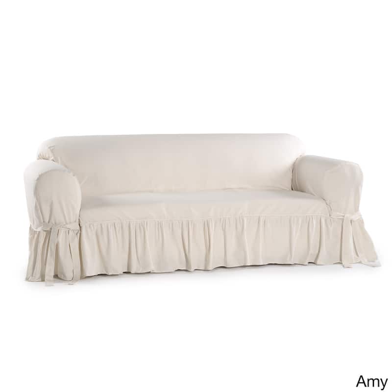 Ruffled Cotton Loveseat Slipcover