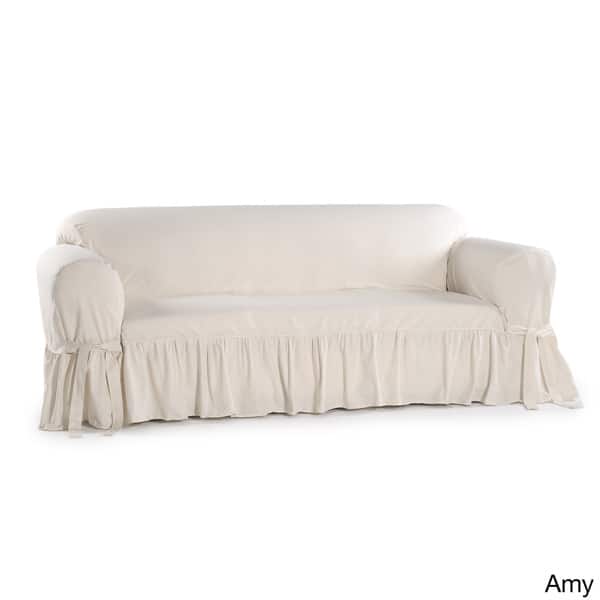 slide 2 of 9, Ruffled Cotton Loveseat Slipcover Natural