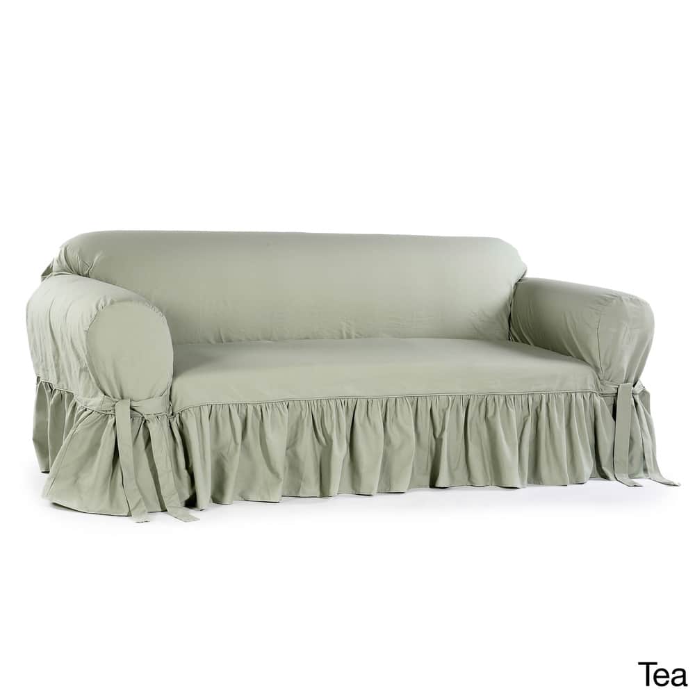 Ruffled Cotton Loveseat Slipcover