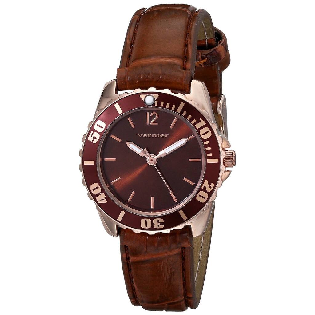 Vernier Women's V11183RG Genuine Leather Alligator Embossed Diver Watch