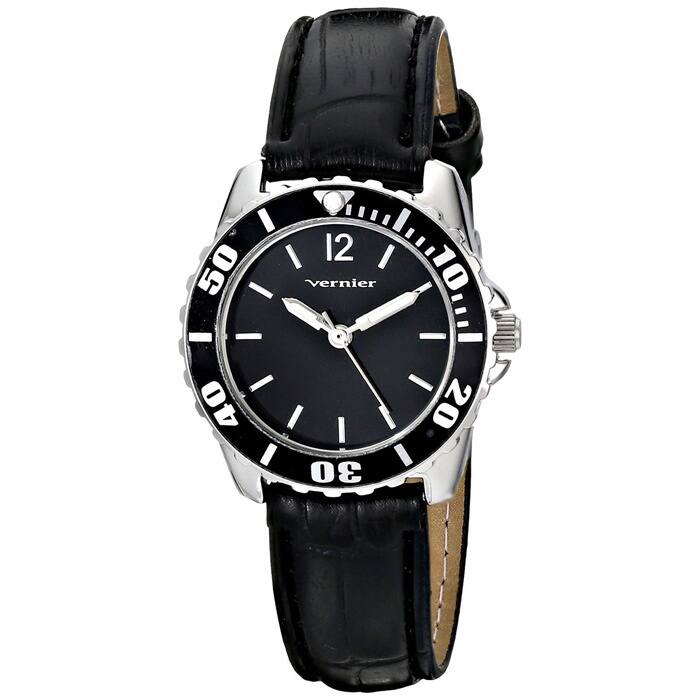 Vernier Women's Genuine Leather Embossed Alligator Look Diver Watch