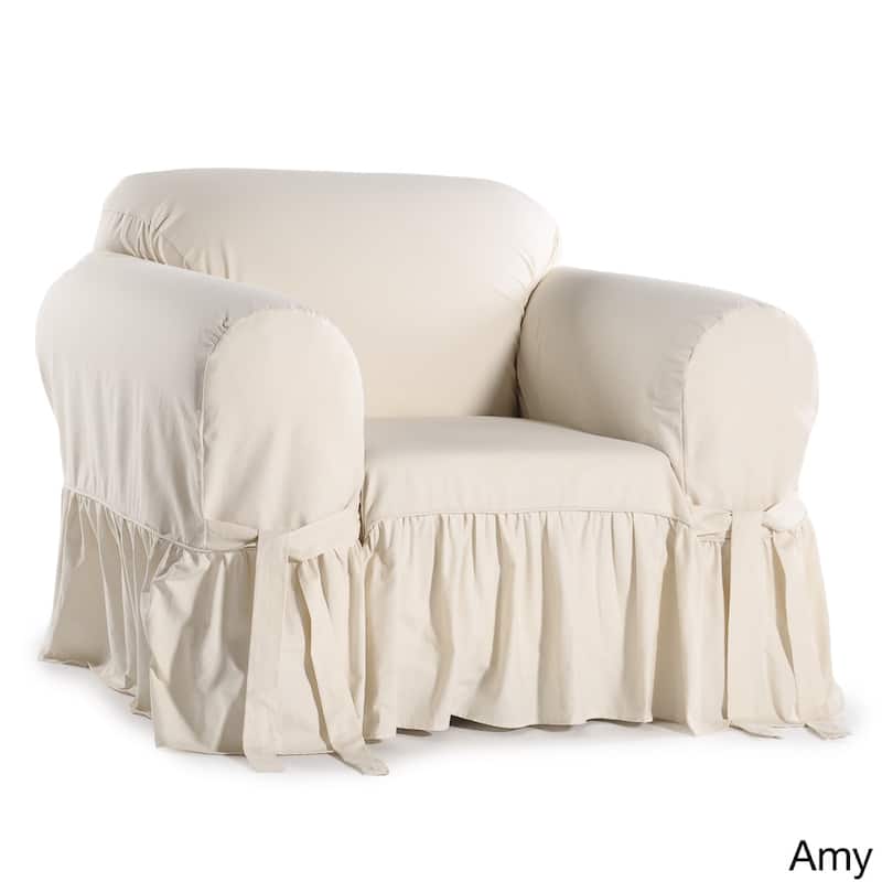 Ruffled Cotton Arm Chair Slipcover - Off-White