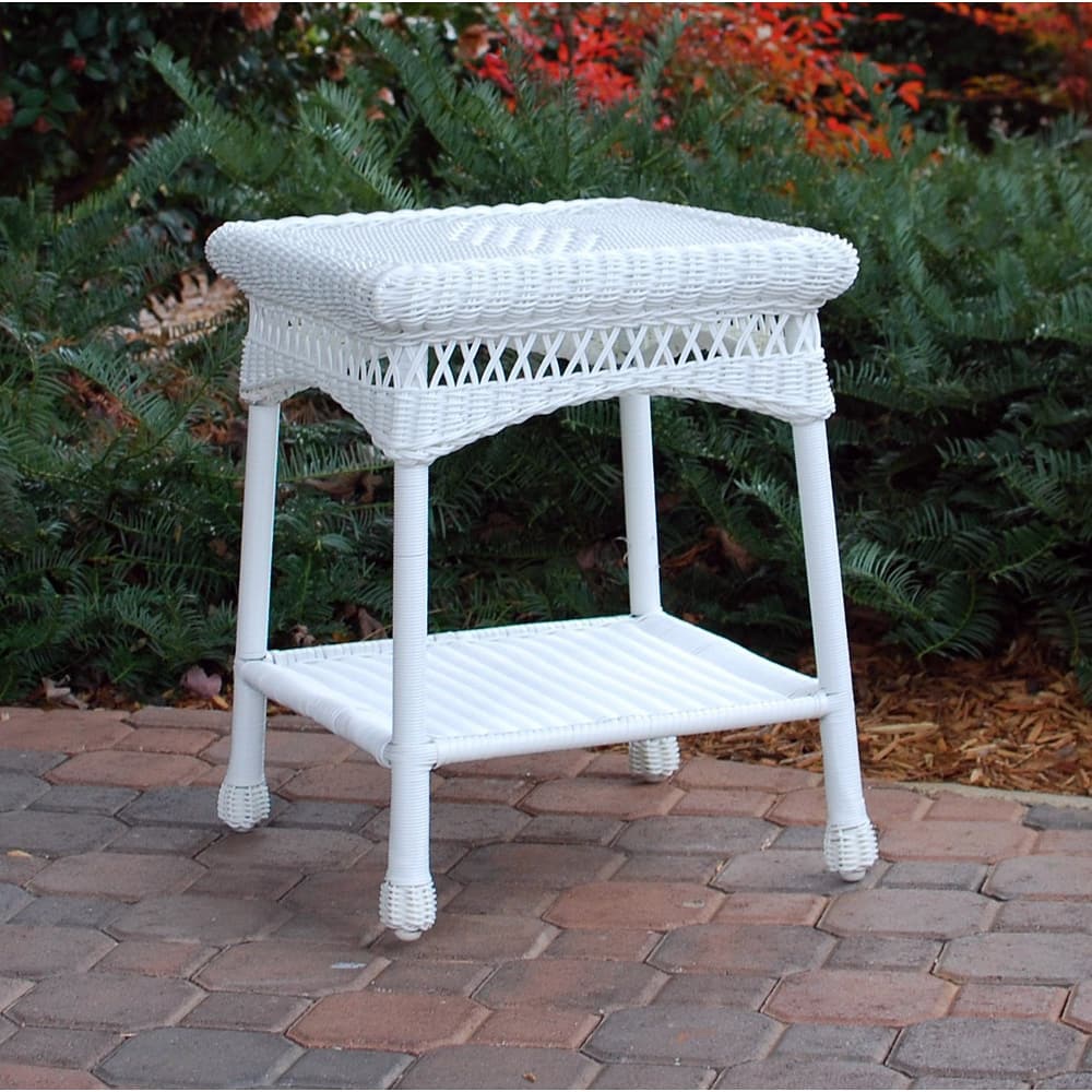 Portside Coastal White Outdoor Wicker Square Side Table