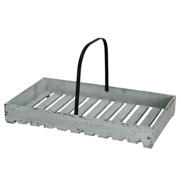 Wald Imports Wood Crate Basket with Folddown Metal Handle Free