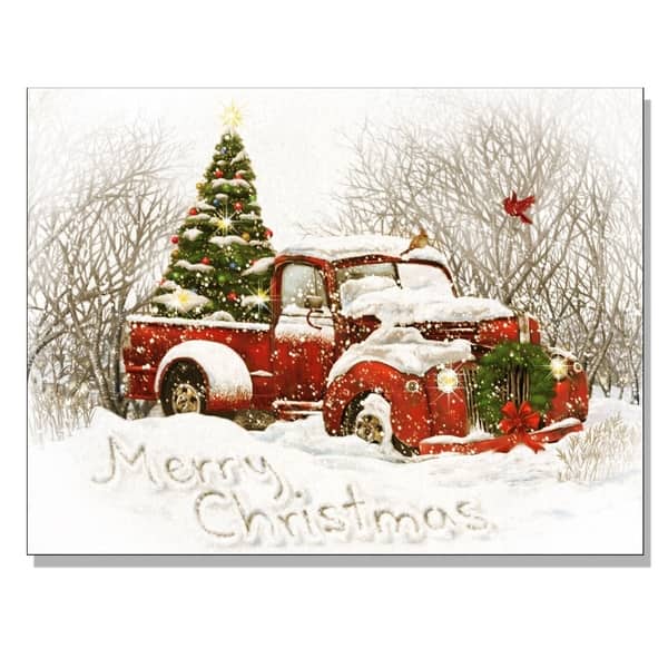 Shop Vintage Christmas Tree Truck Lighted Canvas Art Overstock