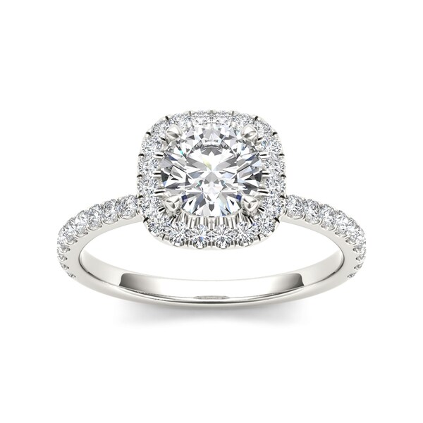 Shop De Couer 14k White Gold 1 1/4ct TDW Diamond Halo Engagement Ring ...