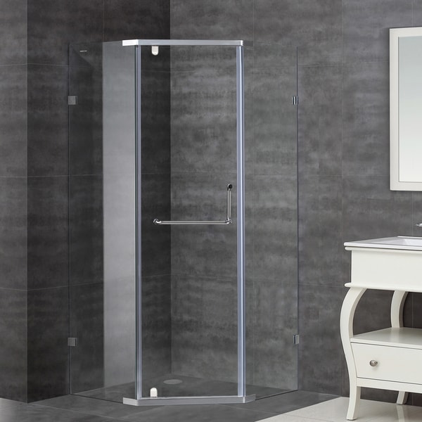 Aston 36-in x 36-in Semi-Frameless Neo-Angle Shower Enclosure in Stainless Steel
