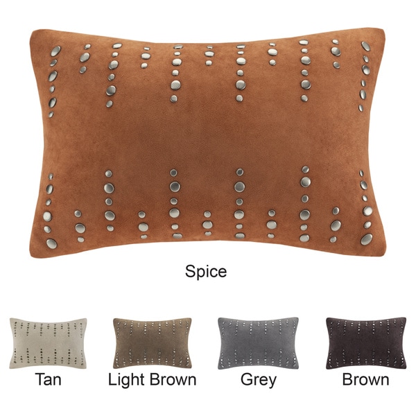 Shop Madison Park Silver Stud Suede Feather Down Filled Oblong Pillow