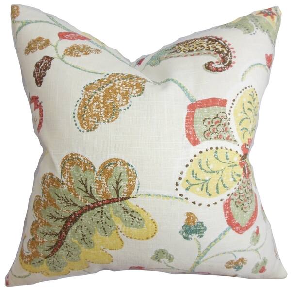 Jora Yellow Floral 18inch Feather and Down Filled Decorative Pillow