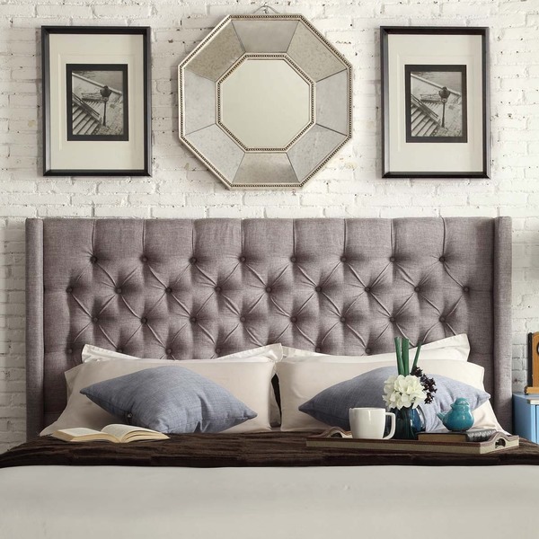 Naples Wingback Button Tufted Upholstered King Headboard by 