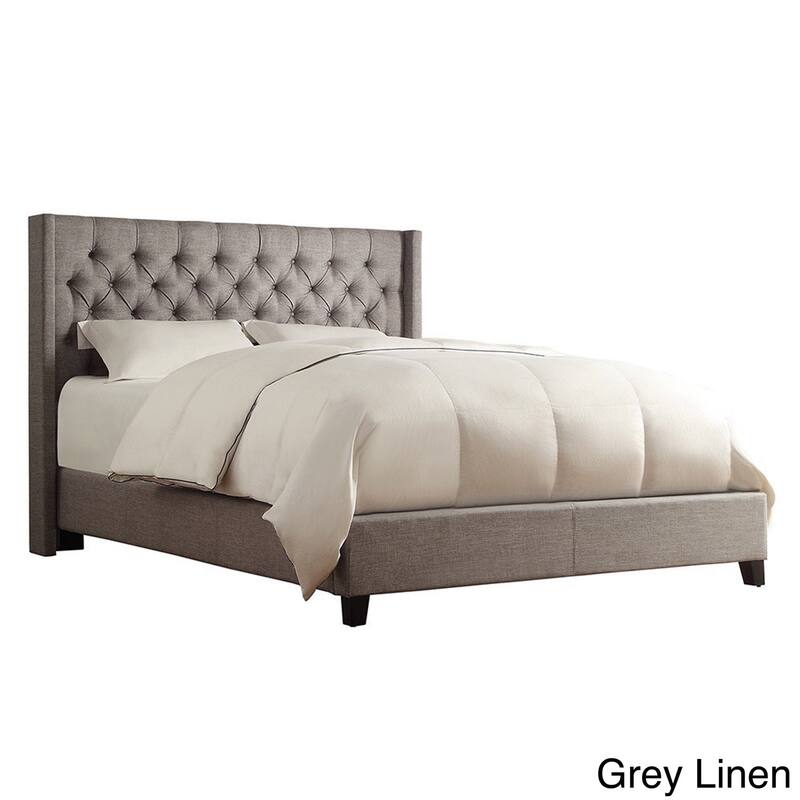 Naples Wingback Button Tufted Upholstered Full Bed by iNSPIRE Q Artisan - Regular Bed- Grey Linen