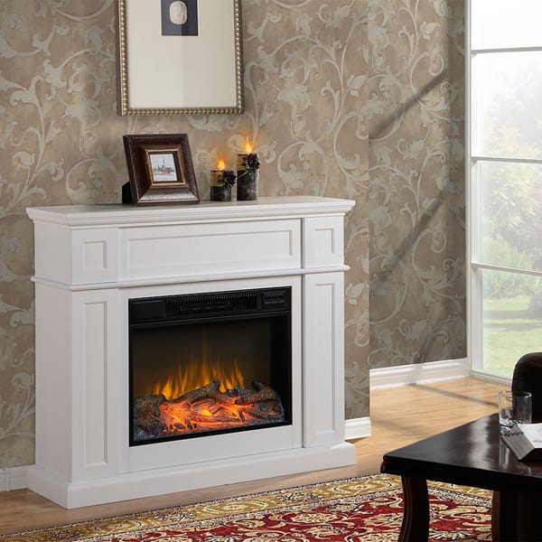 Shop 41 Wide Electric Fireplace Mantle In White Overstock 9477653