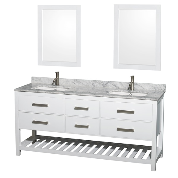 Wyndham Collection Natalie 72-inch White UM Square Sink and 24-inch Mirror Double Bathroom Vanity
