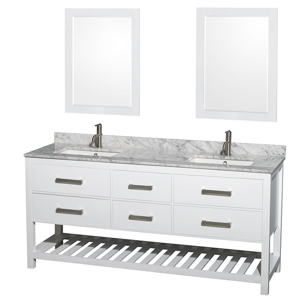 Wyndham Collection Natalie 72-inch White UM Square Sink and 24-inch Mirror Double Bathroom Vanity