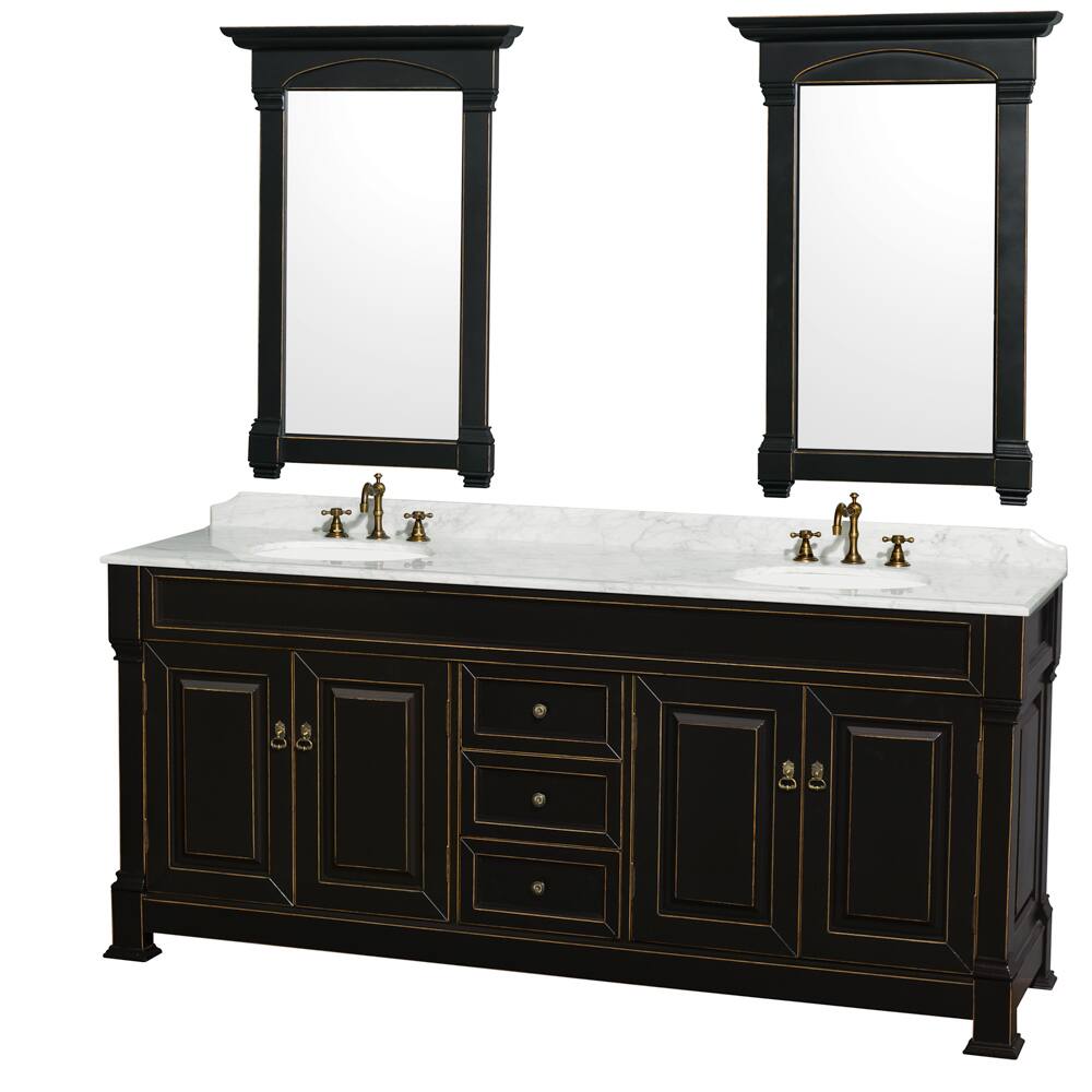 Andover Black 80-inch Double Bathroom Vanity with Two 24-inch Mirrors