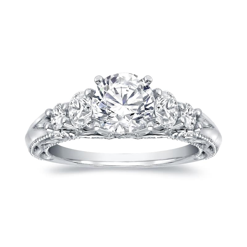 Auriya Vintage 2 carat TW Round 5-Stone Diamond Engagement Ring 14k White Gold Certified