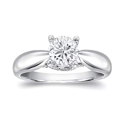 Auriya 1 carat TW Round Solitaire Diamond Engagement Ring 14k White Gold