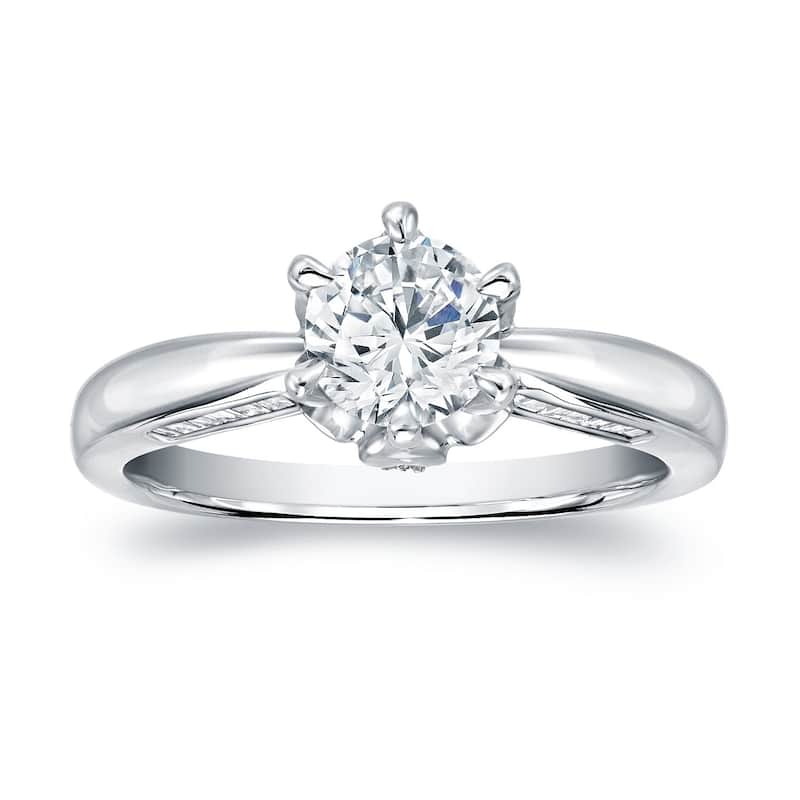 Auriya 1 carat TW Certified Round Diamond Engagement Ring 14k White Gold (H-I, SI1-SI2)