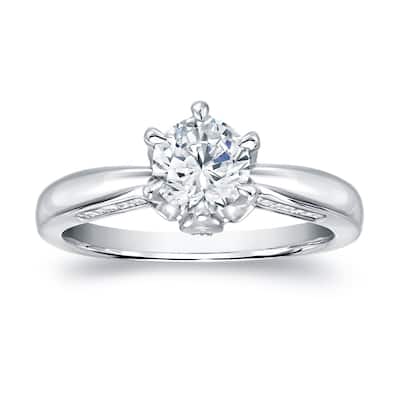 Auriya 1 carat TW Certified Round Diamond Engagement Ring 14k White Gold (H-I, SI1-SI2)