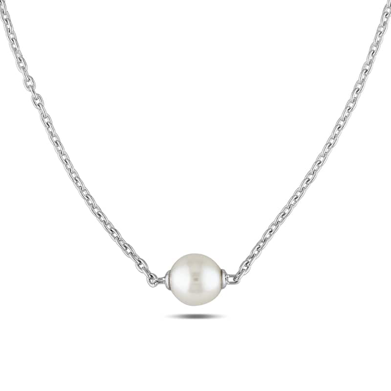 Miadora Sterling Silver Cultured Freshwater White Pearl Necklace (9-9.5 mm)