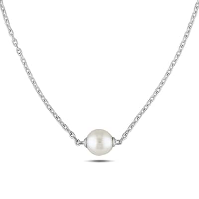 Miadora Sterling Silver Cultured Freshwater White Pearl Necklace (9-9.5 mm)