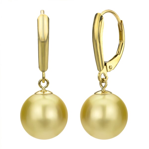 DaVonna 14k Yellow Gold Golden South Sea Pearl Dangle Earrings (10-11 ...
