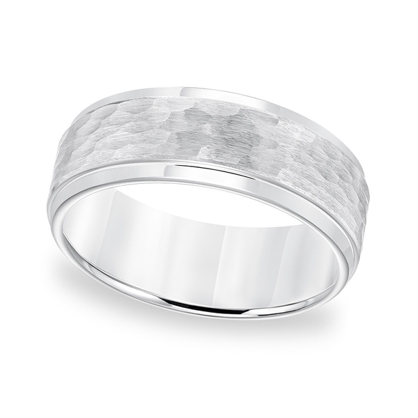 Cambridge White Tungsten Carbide Hammered Comfort Fit Ring