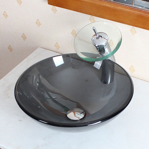 Elite GD54 New Bathroom Natural Clear Grey tempered glass Vessel sink