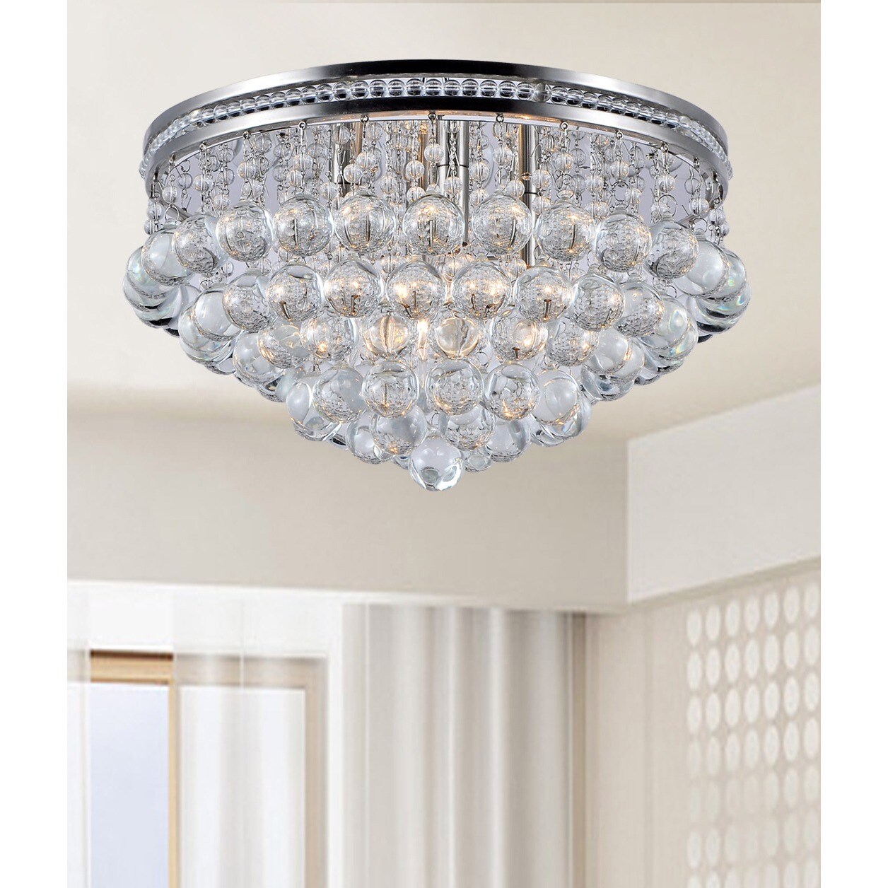 Eleanor Bright Nickel and Crystal Flush-mount Ceiling Chandelier ...