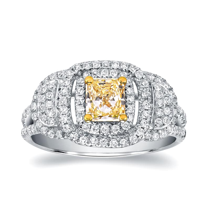 Auriya 14k White Gold 1ct TDW Fancy Yellow Radiant Cut Diamond Ring (H-I, SI1-SI2)