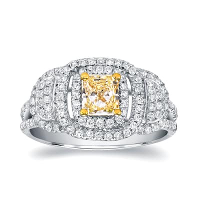 Auriya 14k White Gold 1ct TDW Fancy Yellow Radiant Cut Diamond Ring (H-I, SI1-SI2)