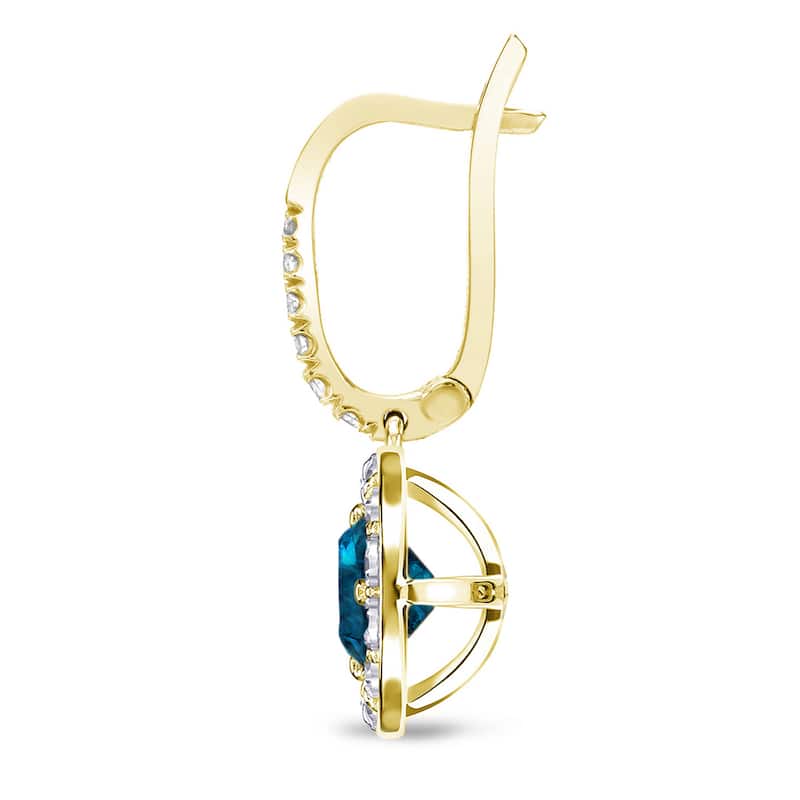 Auriya 1/2 to 2ctw Blue Diamond Halo Dangle Earrings 14k Yellow Gold (SI1-SI2)