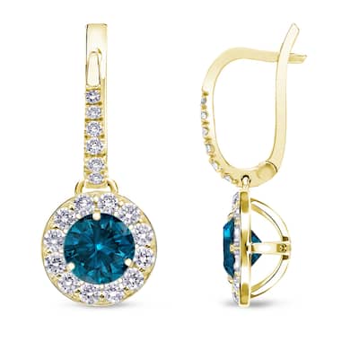 Auriya 1/2 to 2ctw Blue Diamond Halo Dangle Earrings 14k Yellow Gold (SI1-SI2)
