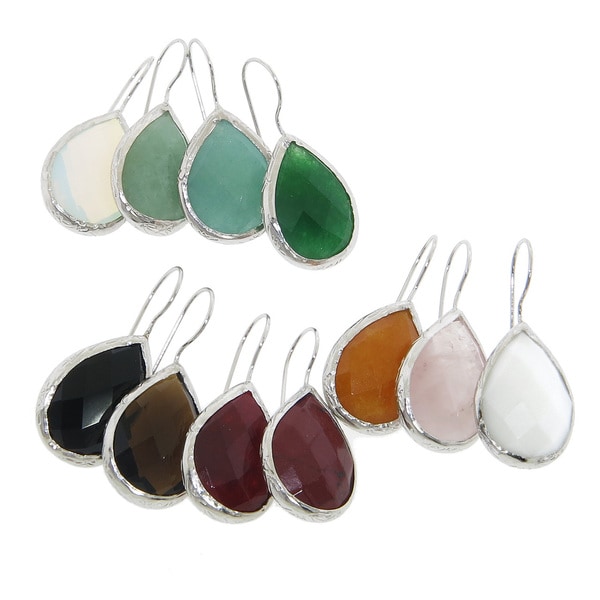 Eternally Haute Sterling Silver Gemstone Teardrop Dangle Earrings