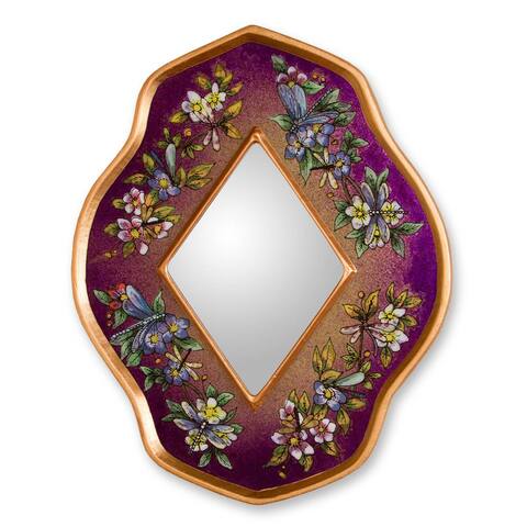 Handmade Reverse Painted Glass Purple Summer Garden Mirror (Peru)