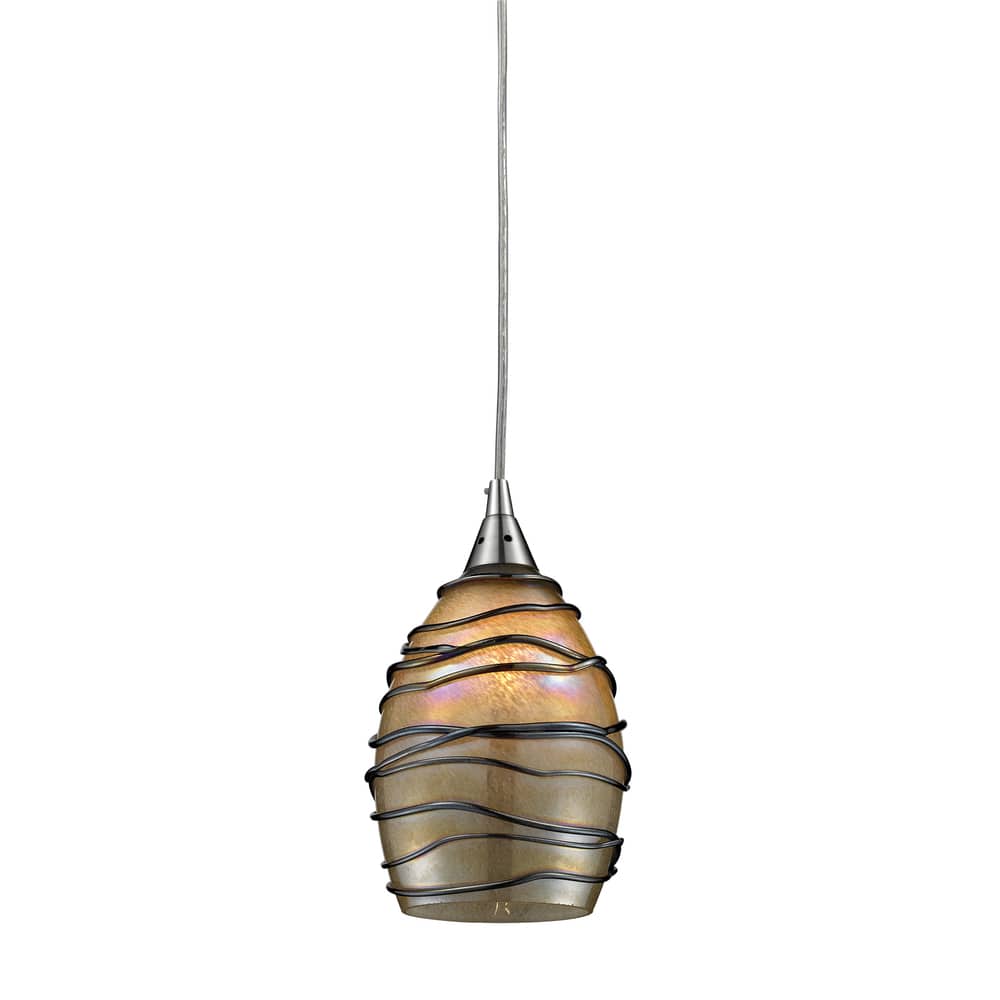 Elk Home Vines Satin Nickel With Tan Glass 1 Light Pendant