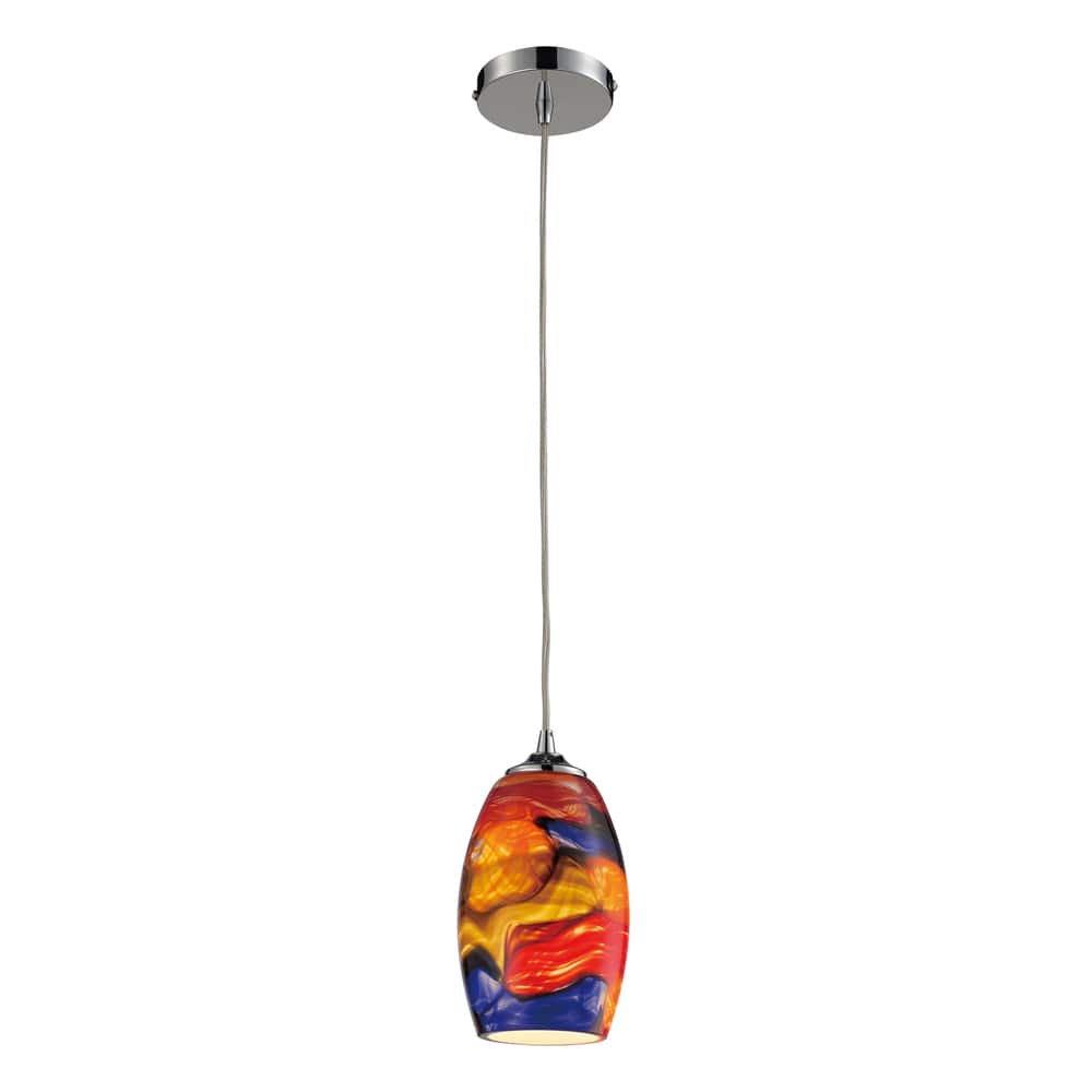 Elk Home Surrealist Chrome With Multicolor Glass 1 Light Pendant - 9"H x 5"D