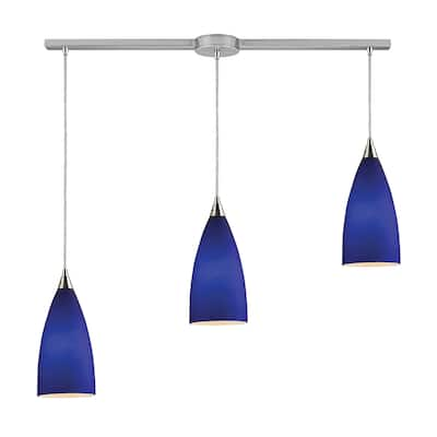 Elk Home Vesta Satin Nickel With Blue Glass 3 Light Pendant