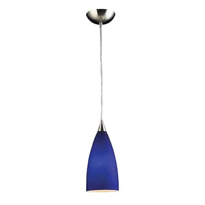 Vesta 1-Light Mini Pendant in Satin Nickel with Hand-blown Blue Glass