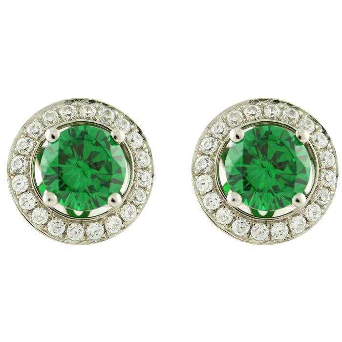 Platinum Green Cubic Zirconia Halo Stud Earrings