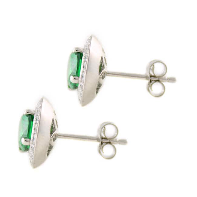 Platinum Green Cubic Zirconia Halo Stud Earrings