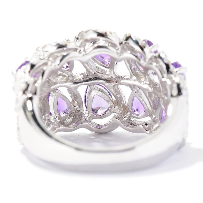 Sterling Silver Amethyst and White Topaz Two-row Swirl Ring