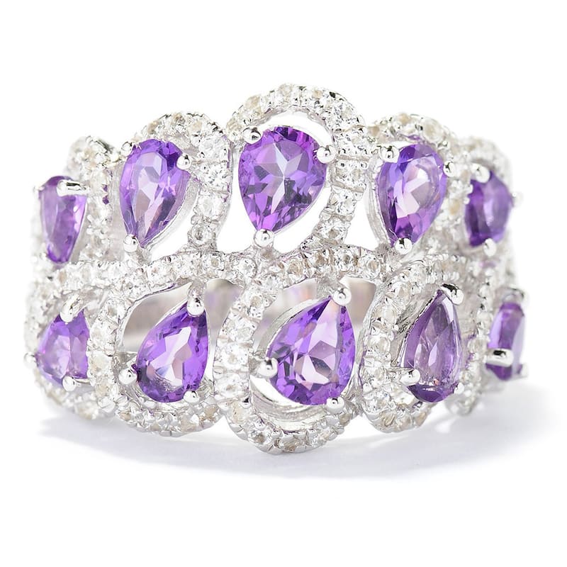 Sterling Silver Amethyst and White Topaz Two-row Swirl Ring