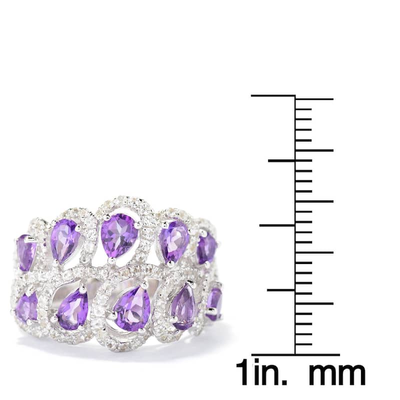 Sterling Silver Amethyst and White Topaz Two-row Swirl Ring