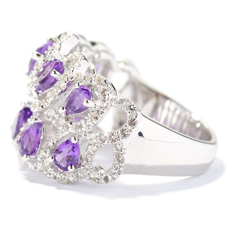 Sterling Silver Amethyst and White Topaz Two-row Swirl Ring